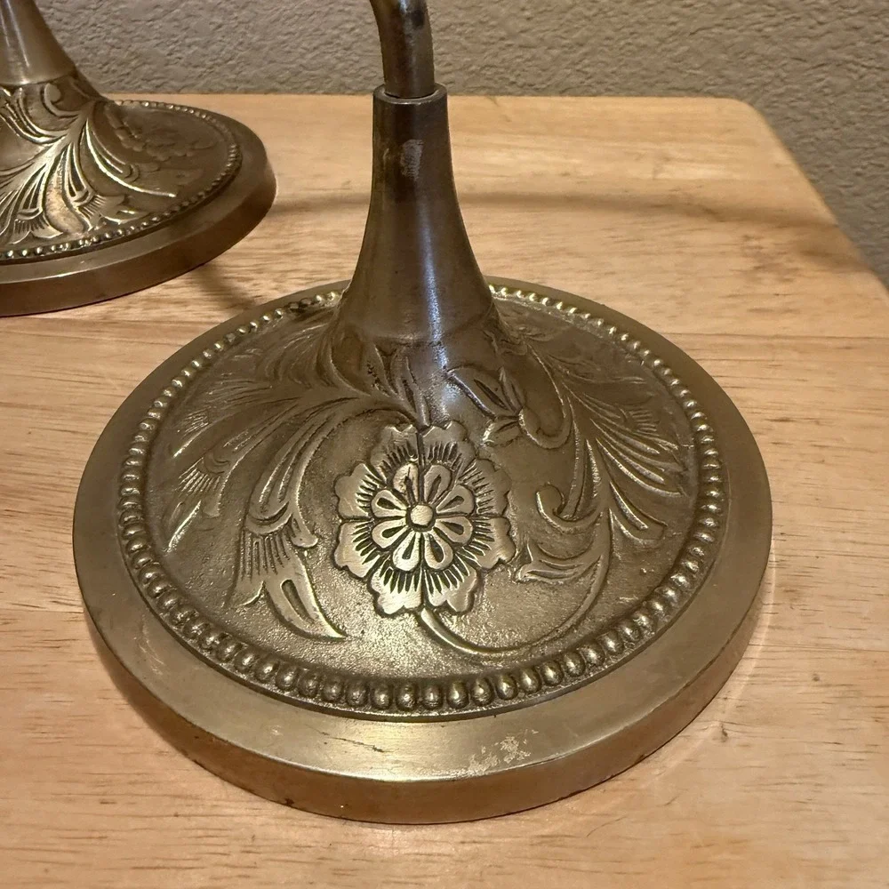 Set of 3 World Market Heavy Brass Ornate Ornament Holder Stands 17